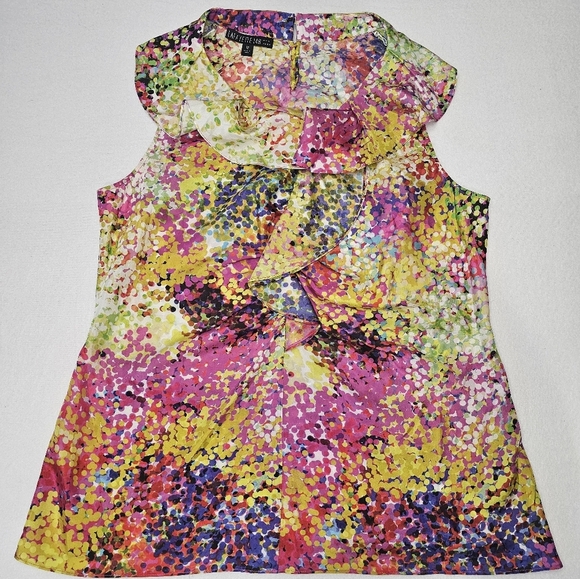 Lafayette 148 New York Tops - Lafayette 148 Sleeveless Silk Ruffle Blouse | Multicolor Confetti Print |Size 12
